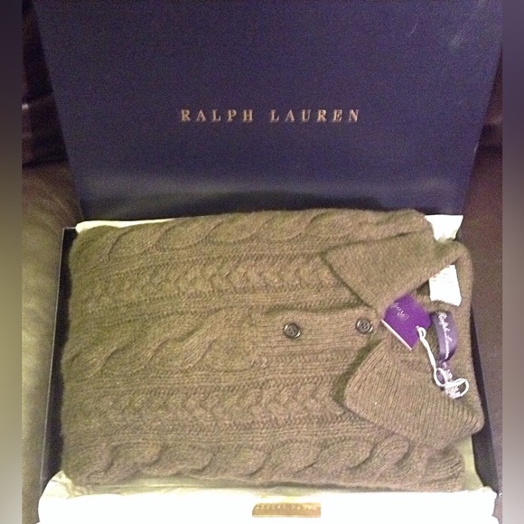 Ralph Lauren Purple Label Other - Ralph Lauren Purple Label Cable-Knit Olive Green Luxury Cashmere Polo Sweater